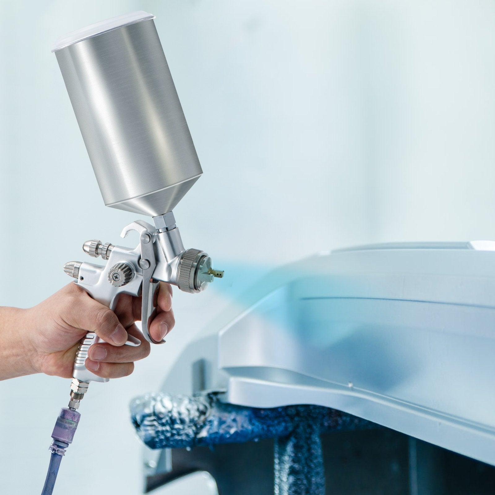 VEVOR HVLP Spray Gun, High Performance Automotive Paint Gun with 1.3/1.7mm Stainless Fluid Tip Sets, 1000cc Cup, MPS Adapter and Air Regulator for Primer, Clear & Top Coat, Touch Up