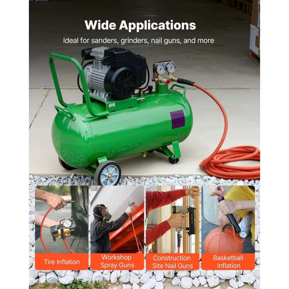 VEVOR Air Hose, 3/8'' x 25ft Hybrid Air Hose, Lightweight, Kink Resistant, Pneumatic Hoses with 1/4 inch Solid Brass Male Fitting, Three-Layer Hybrid Material, 300 PSI, All-Weather Flexibility, Orange