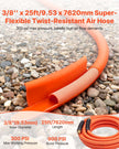 VEVOR Air Hose, 3/8'' x 25ft Hybrid Air Hose, Lightweight, Kink Resistant, Pneumatic Hoses with 1/4 inch Solid Brass Male Fitting, Three-Layer Hybrid Material, 300 PSI, All-Weather Flexibility, Orange