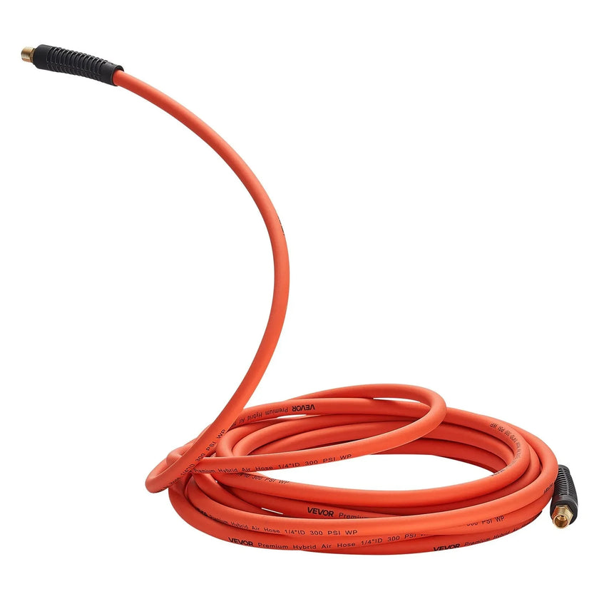 VEVOR Air Hose, 3/8'' x 25ft Hybrid Air Hose, Lightweight, Kink Resistant, Pneumatic Hoses with 1/4 inch Solid Brass Male Fitting, Three-Layer Hybrid Material, 300 PSI, All-Weather Flexibility, Orange