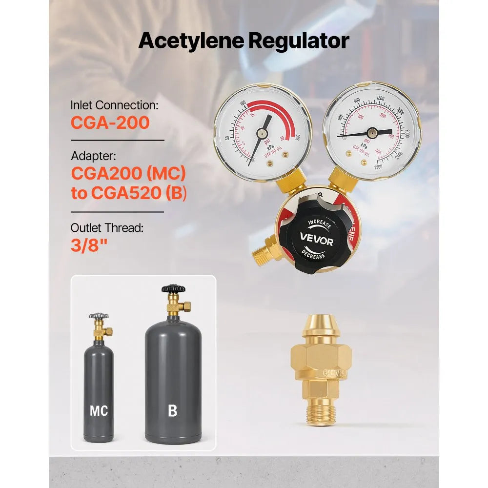 Air Acetylene Torch Kit with 4 Welding Tips, CGA200 Regulator, 11.8 ft Rubber Hose & Cylinder Adapter for Brazing, Soldering, Heating & Metalworking