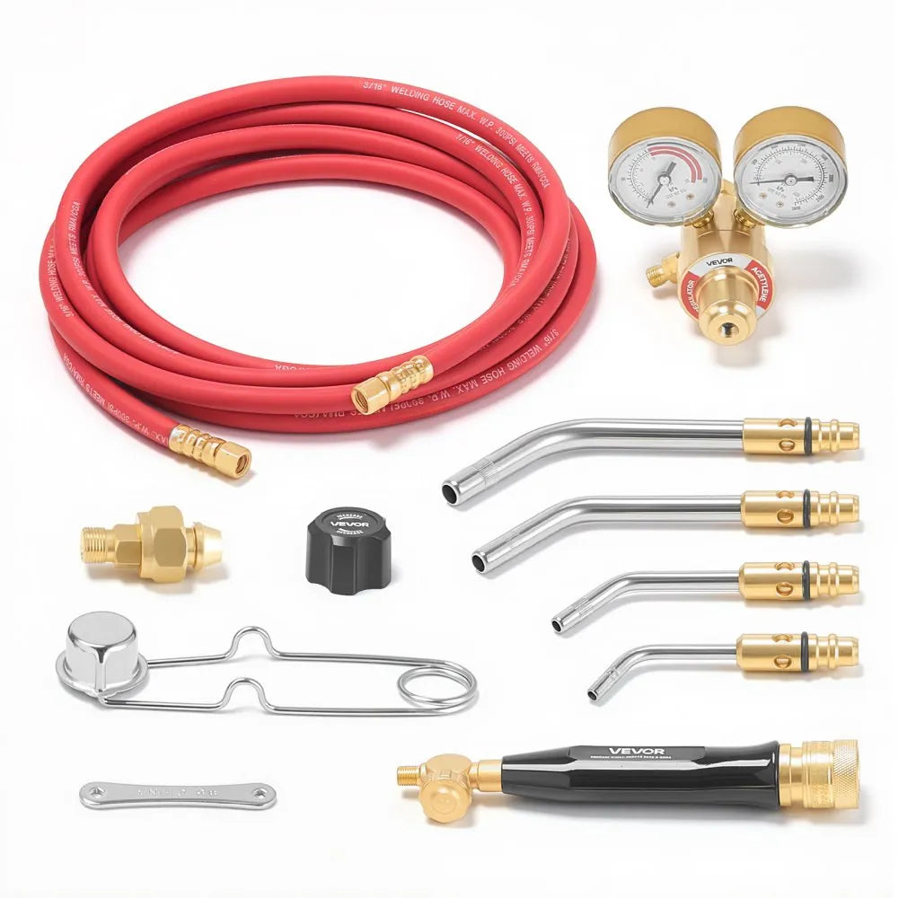 Air Acetylene Torch Kit with 4 Welding Tips, CGA200 Regulator, 11.8 ft Rubber Hose & Cylinder Adapter for Brazing, Soldering, Heating & Metalworking