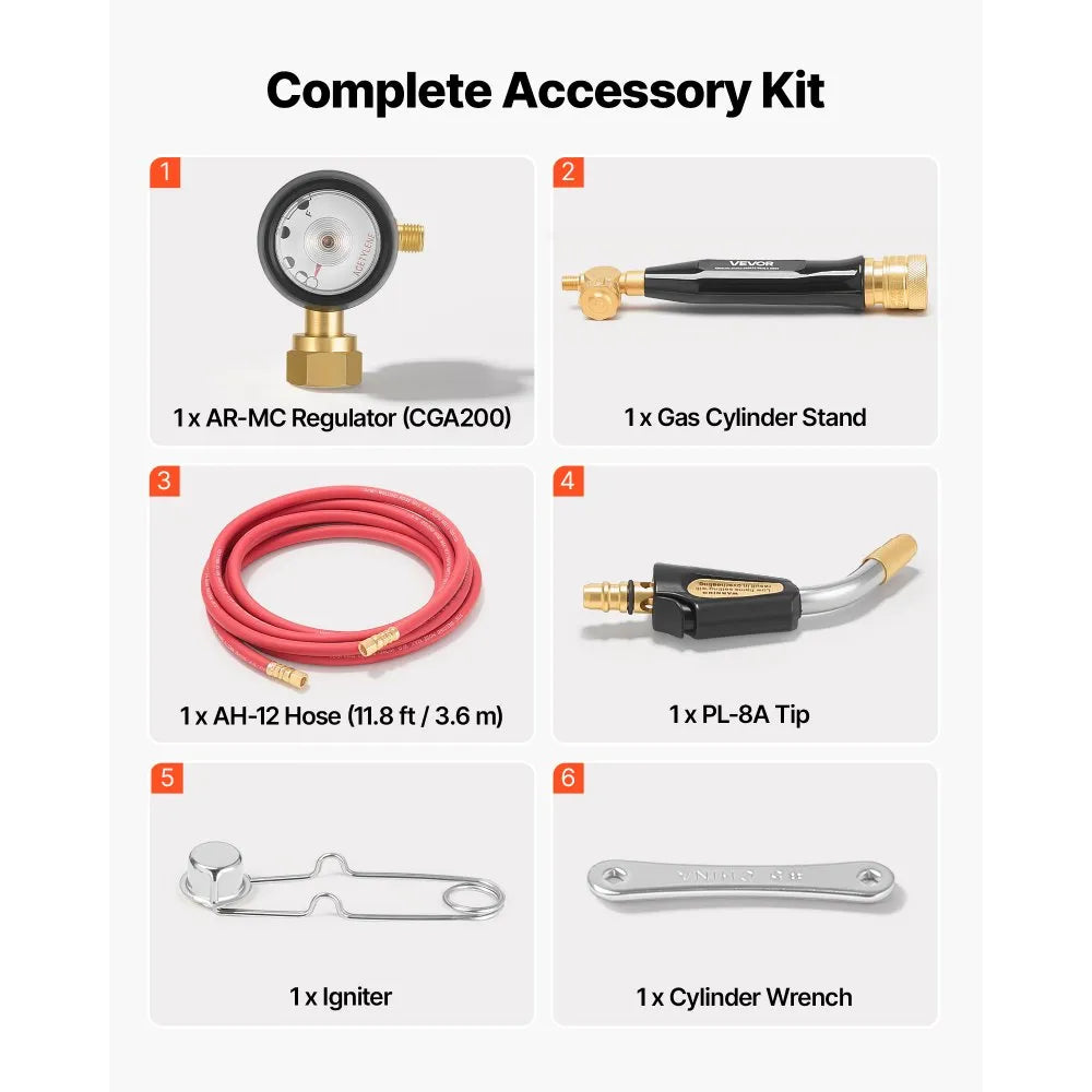 VEVOR Air Acetylene Torch Kit with Self-Lighting PL-8A Tip, CGA200 Regulator & 11.8 ft Hose