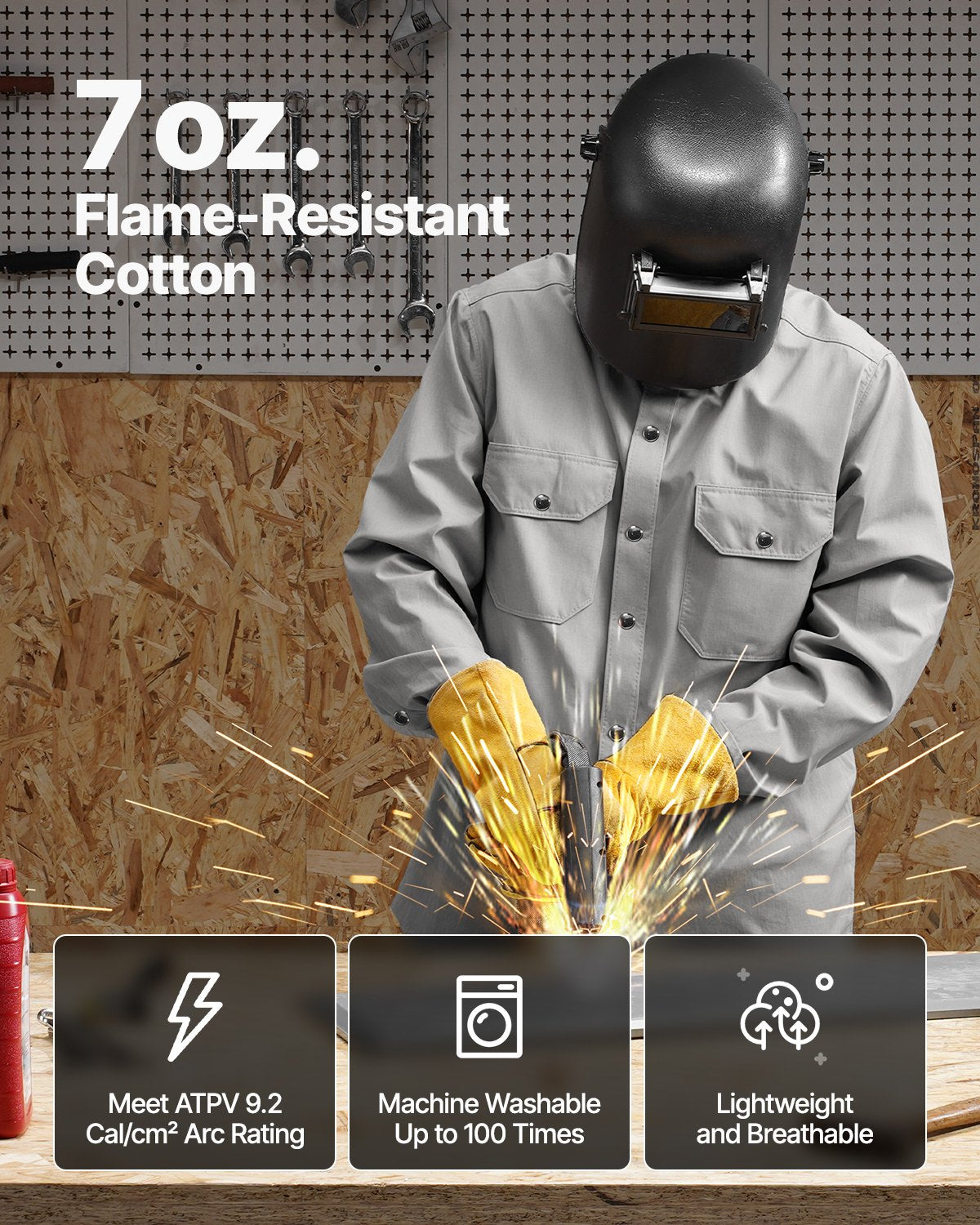 VEVOR Flame-Resistant Welding Jacket 7oz FR Cotton Welding Safety Jacket M Size