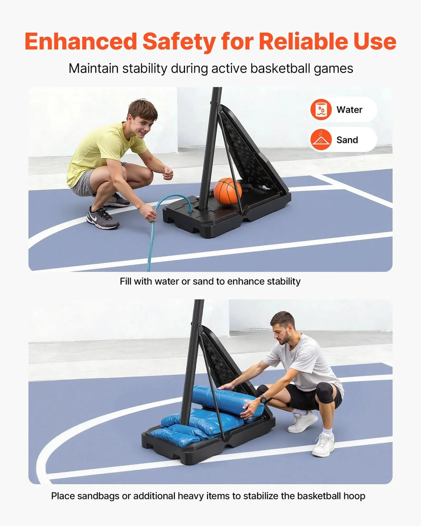 VEVOR Portable Basketball Stand, 8.04 to 10 ft Height Adjustment Basketball Hoop & Goal, Basketballs Hoop Outdoor with 44 inch PC Backboard for Kids, Adults in Schools, Parks, Indoor & Outdoor Use