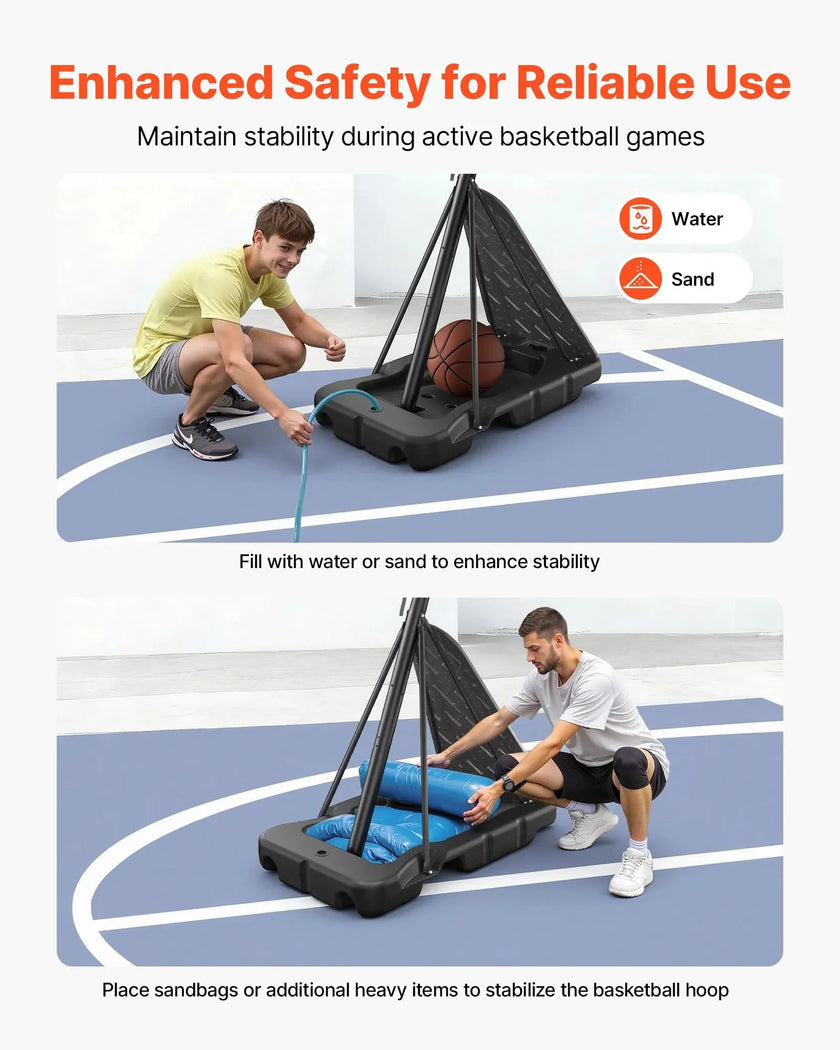 VEVOR Portable Basketball Stand, 10 ft Height Adjustment Basketball Hoop & Goal, Basketballs Hoop Outdoor with 48 inch PC Backboard for Kids, Adults in Schools, Parks, Indoor & Outdoor Use