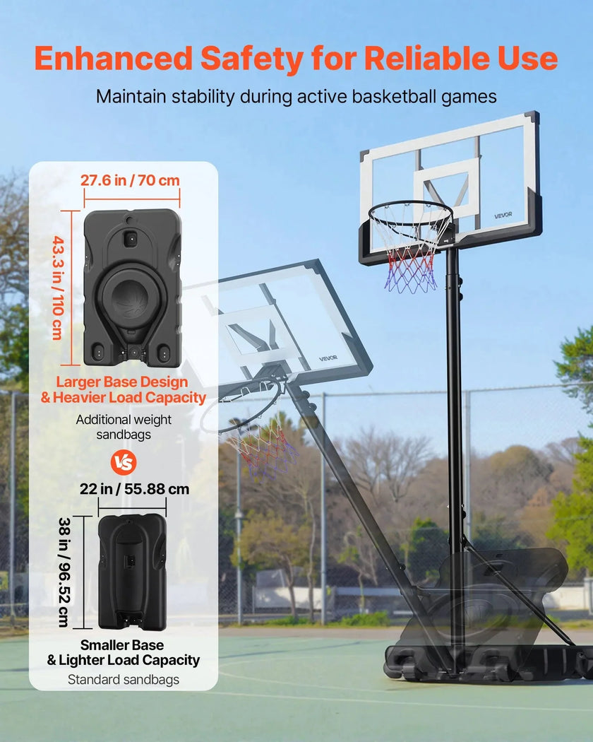 VEVOR Portable Basketball Stand, 10 ft Height Adjustment Basketball Hoop & Goal, Portable Basketballs Hoop with 48 inch PC Backboard & Wheels for Kids, Teens, Adults in Driveways, Pools, Schools