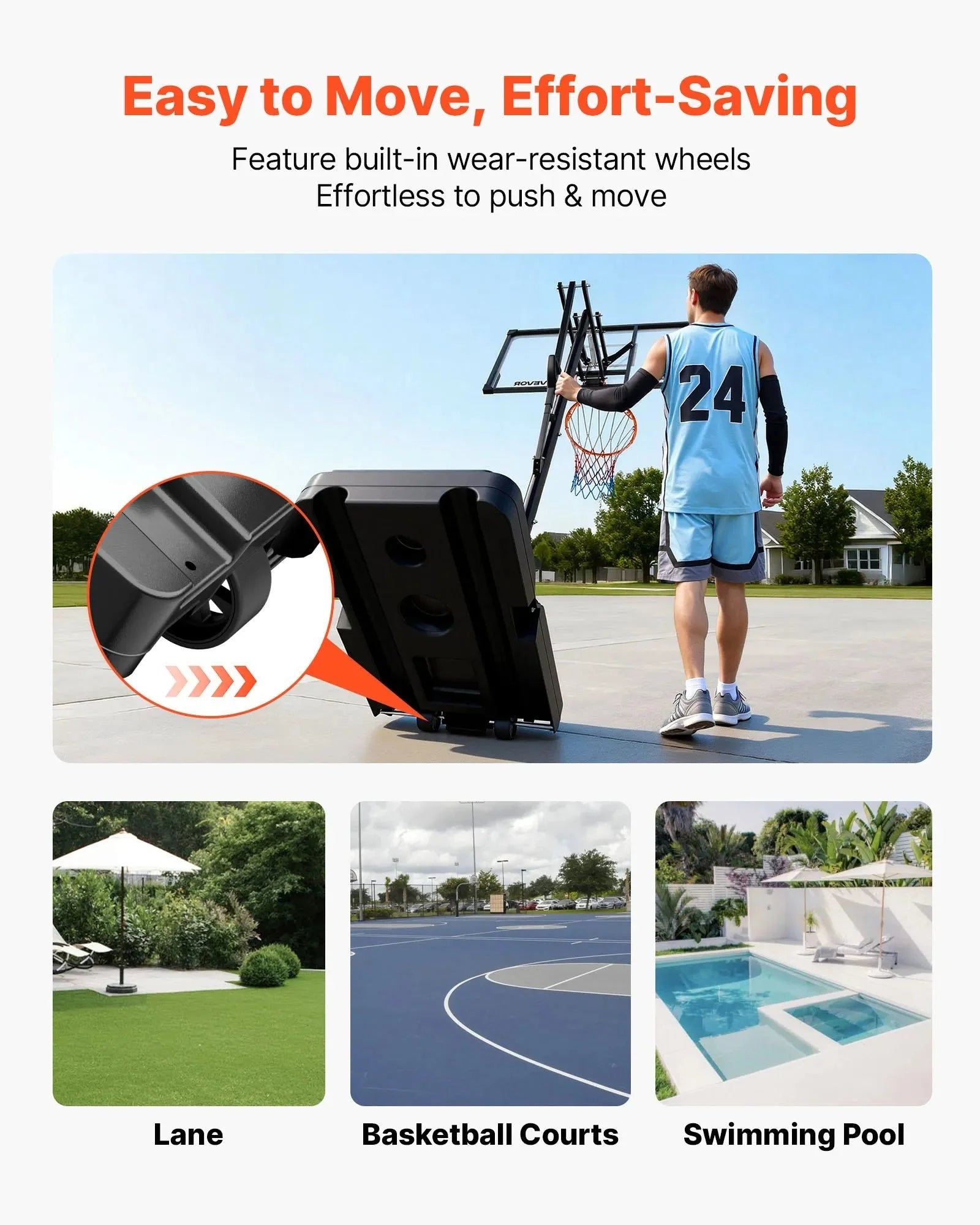 VEVOR Portable Basketball Stand, 5.25 to 10 ft Height Adjustment Basketball Hoop & Goal, Portable Basketballs Hoop with 48 inch PC Backboard & Wheels for Kids, Teens, Adults in Driveways, Pools
