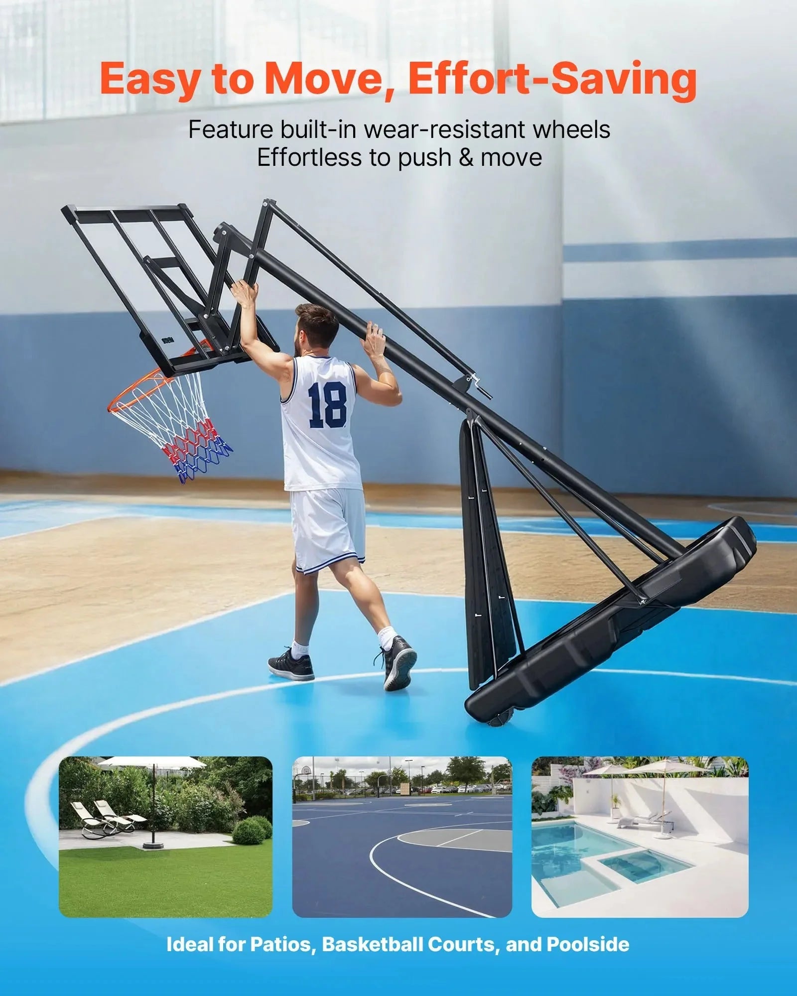VEVOR Portable Basketball Stand, 10 ft Height Adjustment Basketball Hoop & Goal, Basketballs Hoop Outdoor with 50 inch PC Backboard for Kids, Adults in Schools, Parks, Indoor & Outdoor Use