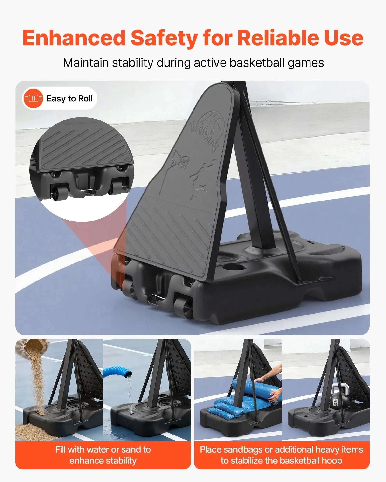 VEVOR Portable Basketball Stand, 7.55 to 10 ft Height Adjustment Basketball Hoop & Goal, Basketballs Hoop Outdoor with 54 inch PC Backboard for Kids, Adults in Schools, Parks, Forward-Tilting Design