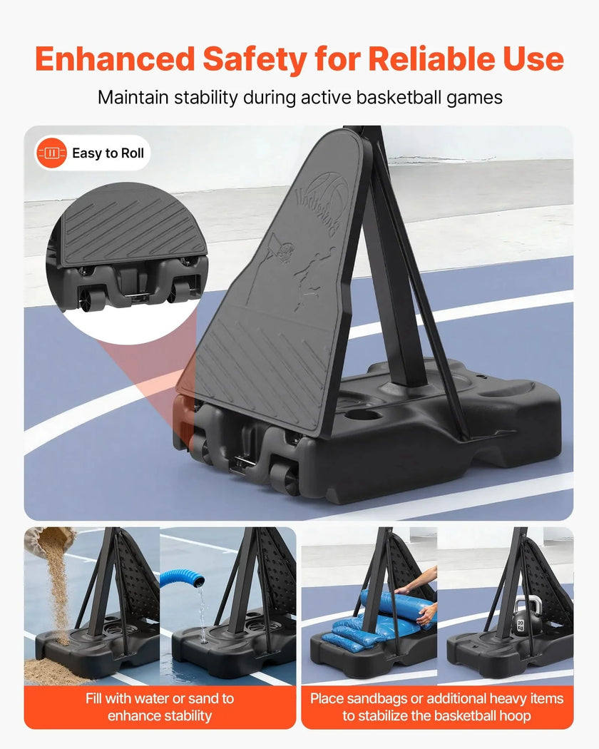 VEVOR Portable Basketball Stand, 7.55 to 10 ft Height Adjustment Basketball Hoop & Goal, Basketballs Hoop Outdoor with 54 inch PC Backboard for Kids, Adults in Schools, Parks, Forward-Tilting Design