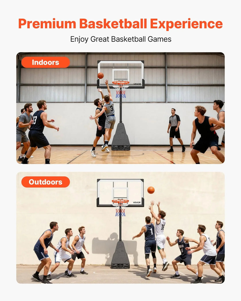 VEVOR Portable Basketball Stand, 7.55 to 10 ft Height Adjustment Basketball Hoop & Goal, Basketballs Hoop Outdoor with 54 inch PC Backboard for Kids, Adults in Schools, Parks, Forward-Tilting Design