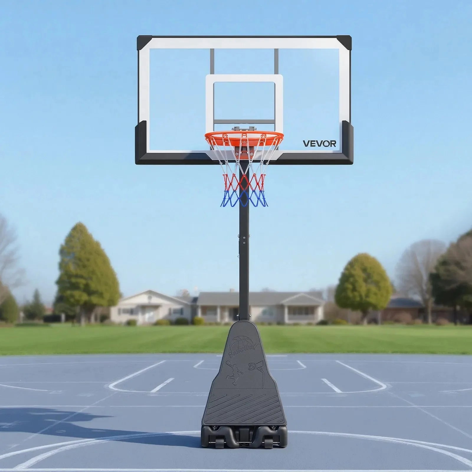 VEVOR Portable Basketball Stand, 7.55 to 10 ft Height Adjustment Basketball Hoop & Goal, Basketballs Hoop Outdoor with 54 inch PC Backboard for Kids, Adults in Schools, Parks, Forward-Tilting Design