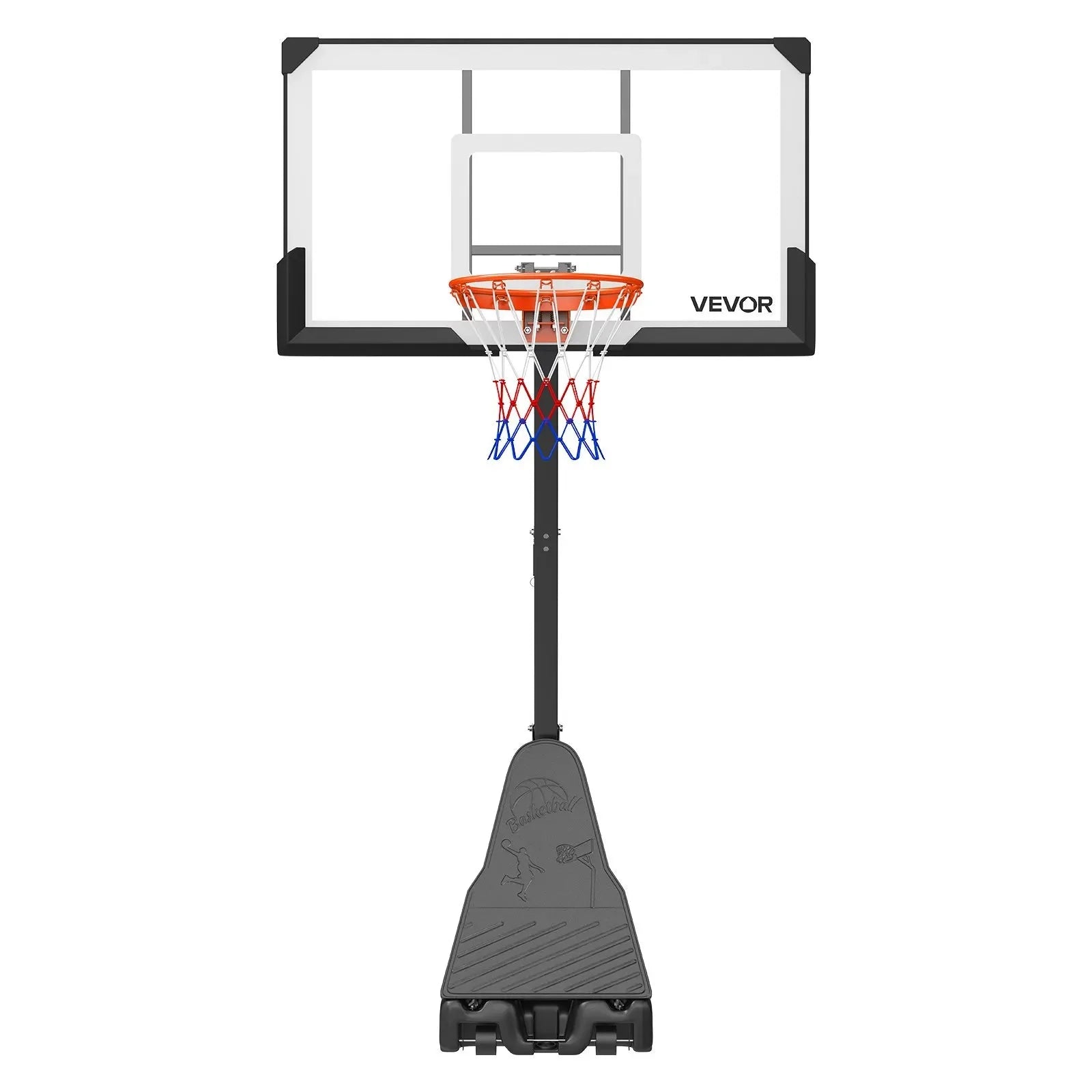 VEVOR Portable Basketball Stand, 7.55 to 10 ft Height Adjustment Basketball Hoop & Goal, Basketballs Hoop Outdoor with 54 inch PC Backboard for Kids, Adults in Schools, Parks, Forward-Tilting Design