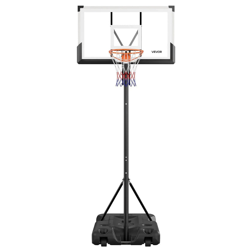 VEVOR Portable Basketball Stand, 10 ft Height Adjustment Basketball Hoop & Goal, Portable Basketballs Hoop with 54 inch PC Backboard & Wheels for Kids, Teens, Adults in Driveways, Pools, Schools