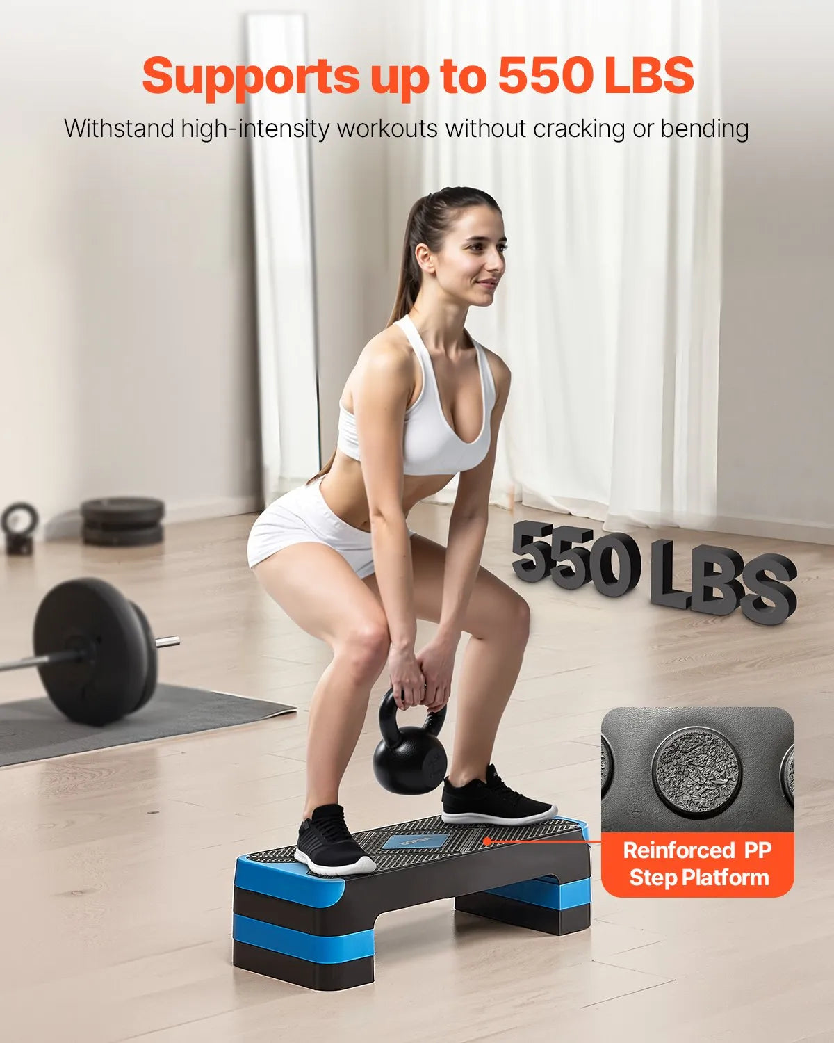 VEVOR Aerobic Exercise Step Platform Adjustable Workout Stepper 4 Riser Blue