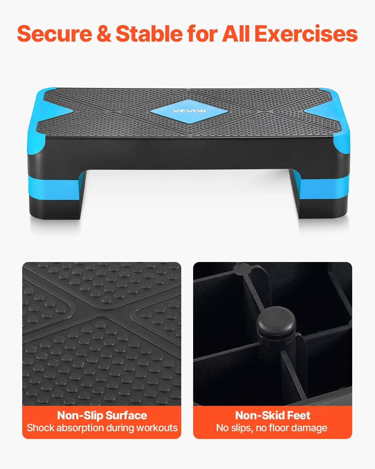 VEVOR Aerobic Exercise Step Platform Adjustable Workout Stepper 4 Riser Blue