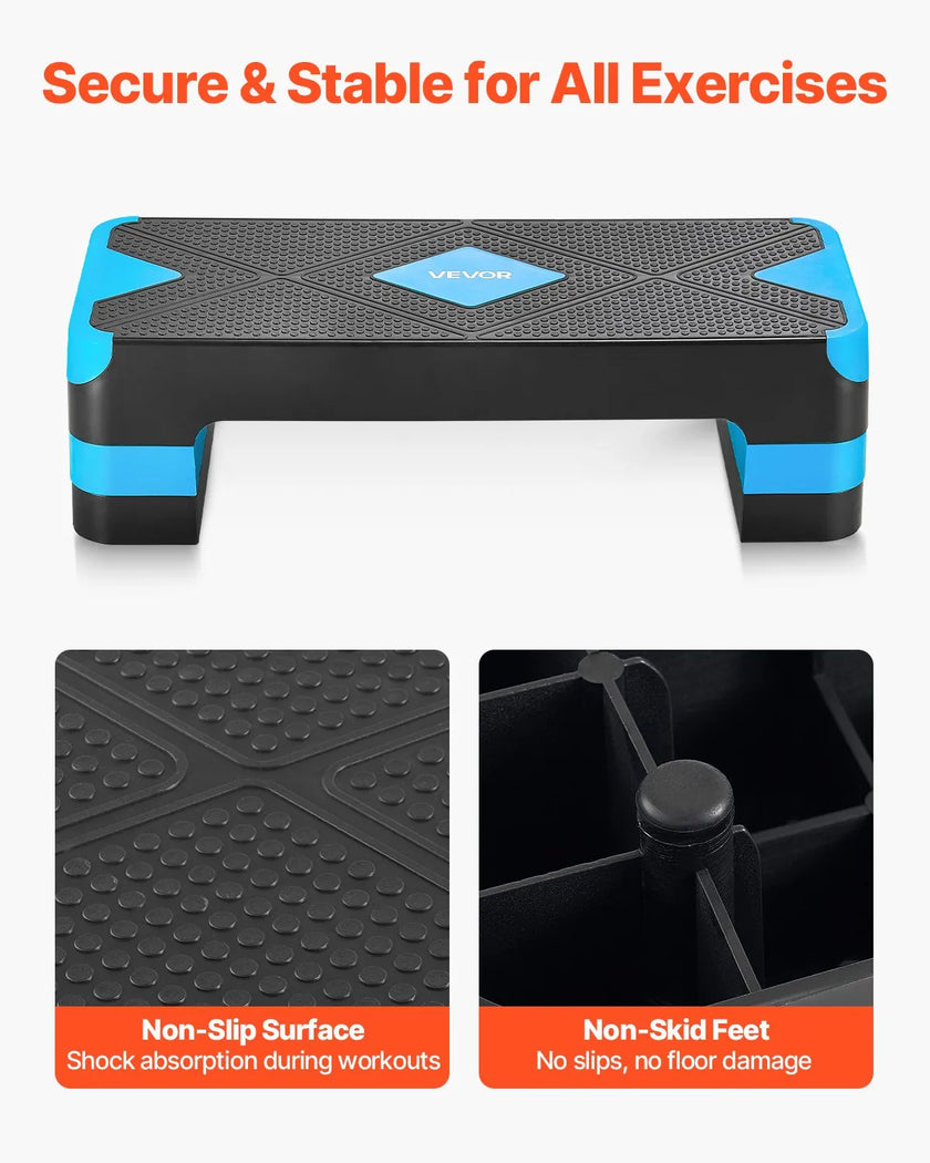 VEVOR Aerobic Exercise Step Platform Adjustable Workout Stepper 4 Riser Blue