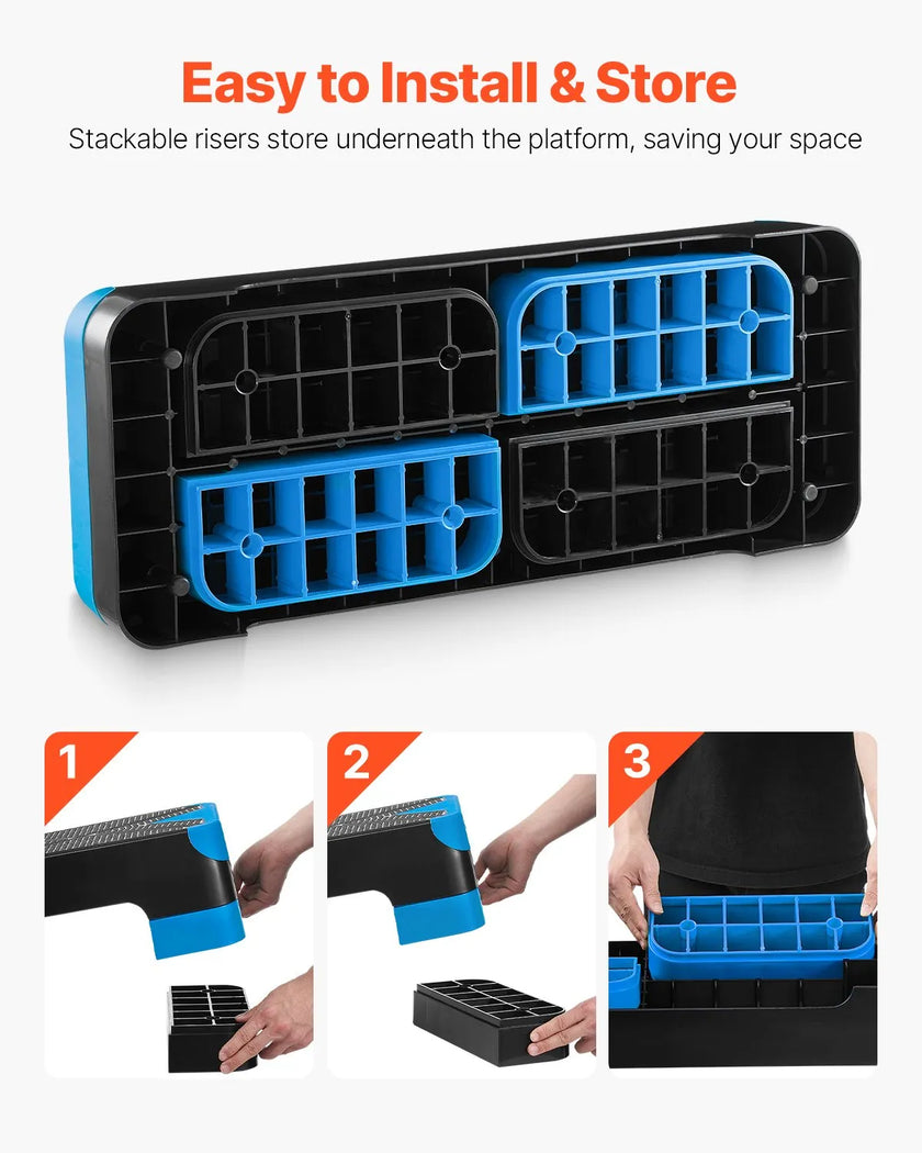 VEVOR Aerobic Exercise Step Platform Adjustable Workout Stepper 4 Riser Blue