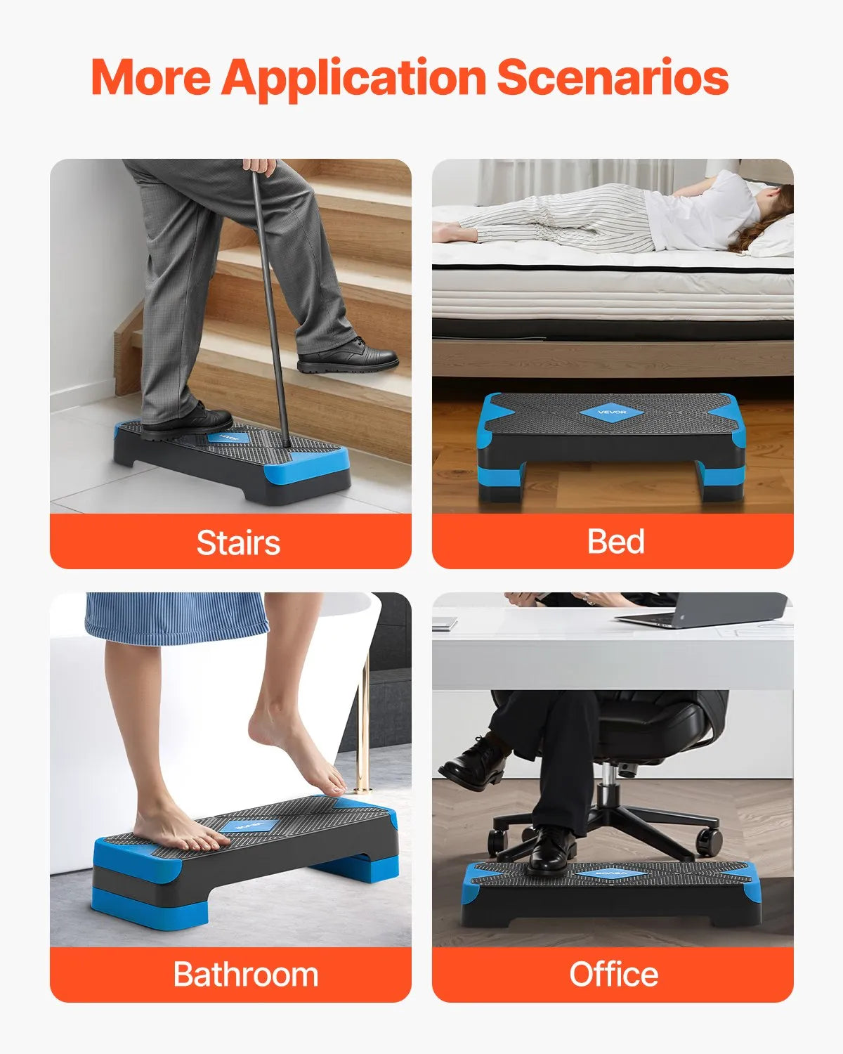 VEVOR Aerobic Exercise Step Platform Adjustable Workout Stepper 4 Riser Blue