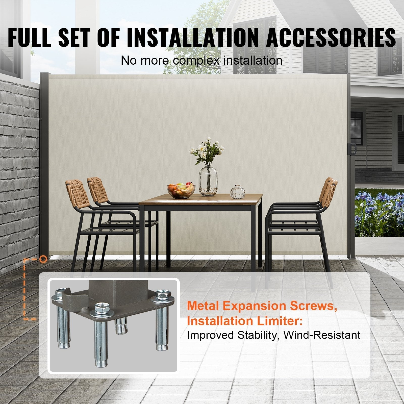 VEVOR Retractable Side Awning, 71''x 138'' Outdoor Privacy Screen, 180g Polyester Water-proof Retractable Patio Screen, UV 30+ Room Divider Wind Screen for Patio, Backyard, Balcony, Beige