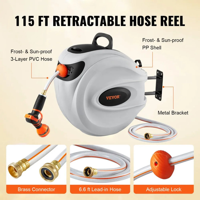 VEVOR Retractable Hose Reel Water Hose Reel 115'x1/2