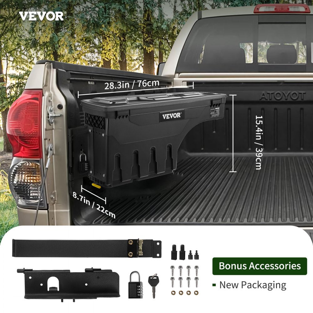 VEVOR Truck Bed Storage Box, Lockable Lid, Waterproof ABS Wheel Well Tool Box 6.6 Gal/20 L with Password Padlock, Compatible with Tundra 2007-2021, Driver Side, Black