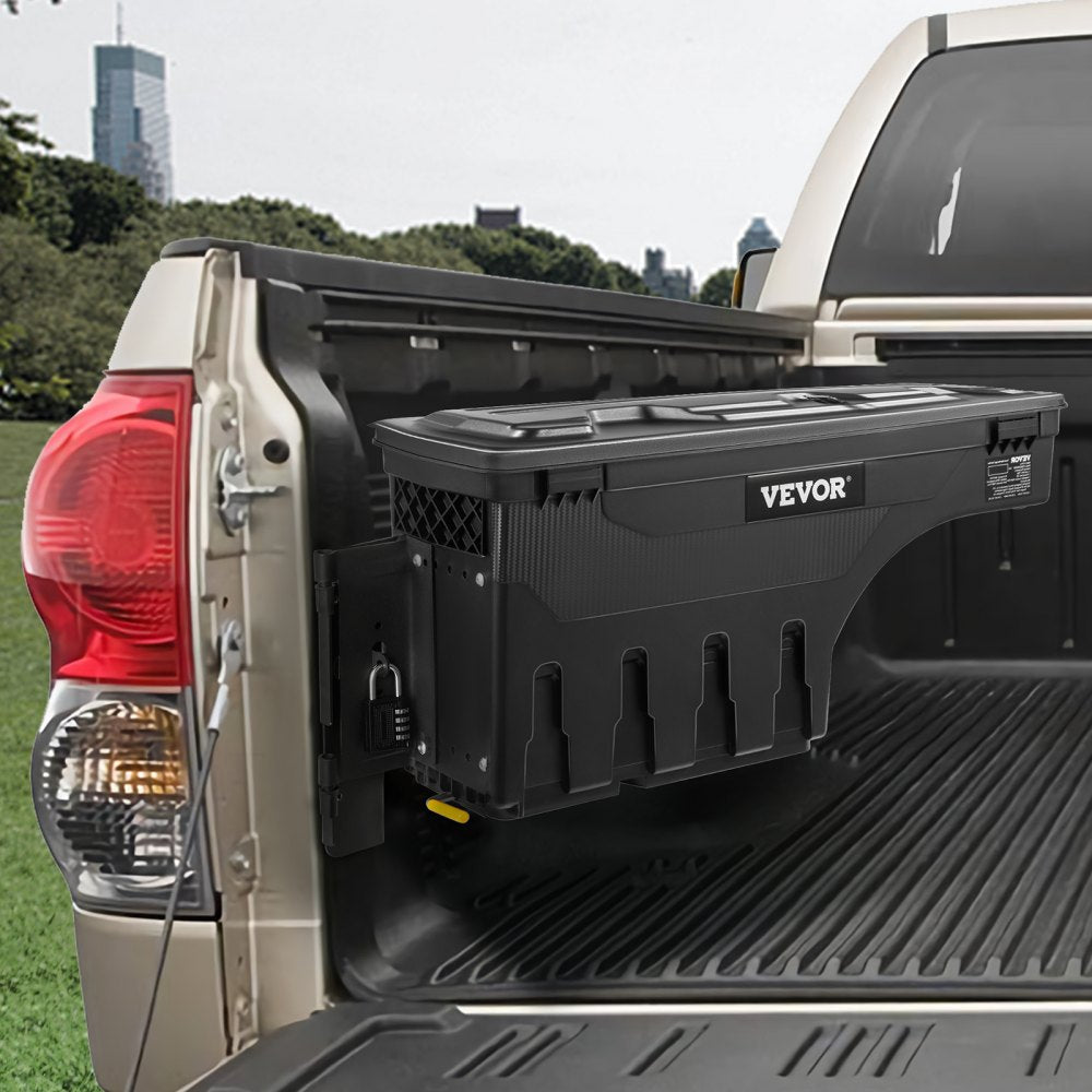 VEVOR Truck Bed Storage Box, Lockable Lid, Waterproof ABS Wheel Well Tool Box 6.6 Gal/20 L with Password Padlock, Compatible with Tundra 2007-2021, Driver Side, Black