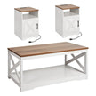 3-Piece Farmhouse Coffee Table Set with 2 End Tables & Built-In Charging Station