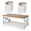 3-Piece Farmhouse Coffee Table Set with 2 End Tables & Built-In Charging Station