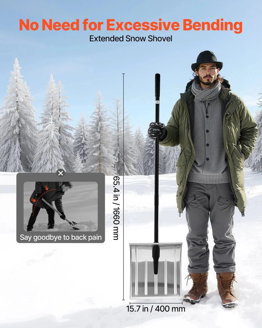 VEVOR Snow Shovel for Driveway, 16 in Wide Aluminum Alloy Snow Shovel, Non Slip Grip, Large Capacity Snowplow Shovels, Detachable & Lightweight Snows Removal Tool for Garden Car Camping Outdoors