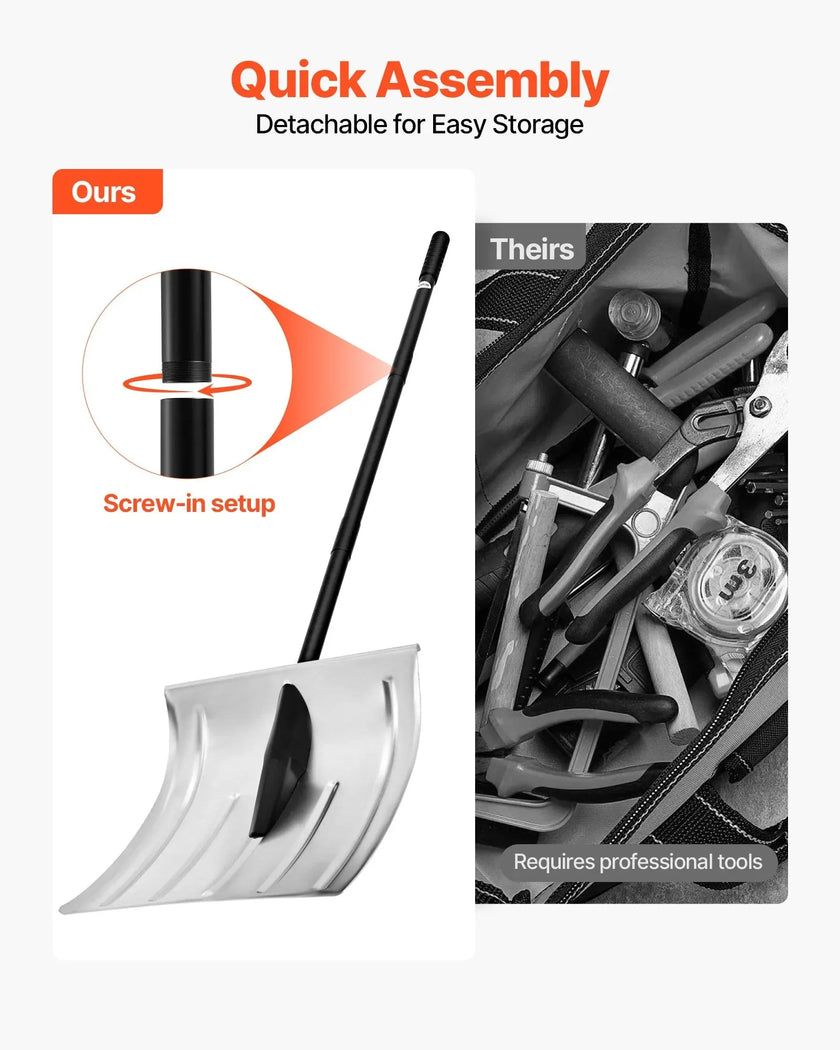 VEVOR Snow Shovel for Driveway, 16 in Wide Aluminum Alloy Snow Shovel, Non Slip Grip, Large Capacity Snowplow Shovels, Detachable & Lightweight Snows Removal Tool for Garden Car Camping Outdoors