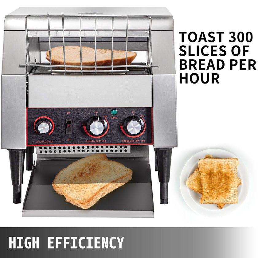 VEVOR Commercial Conveyor Toaster 2200W, Electric Heavy Duty Stainless Steel 300PCS/Hour, Commercial Bread Toaster Sliver 110V for Restaurant Breakfast