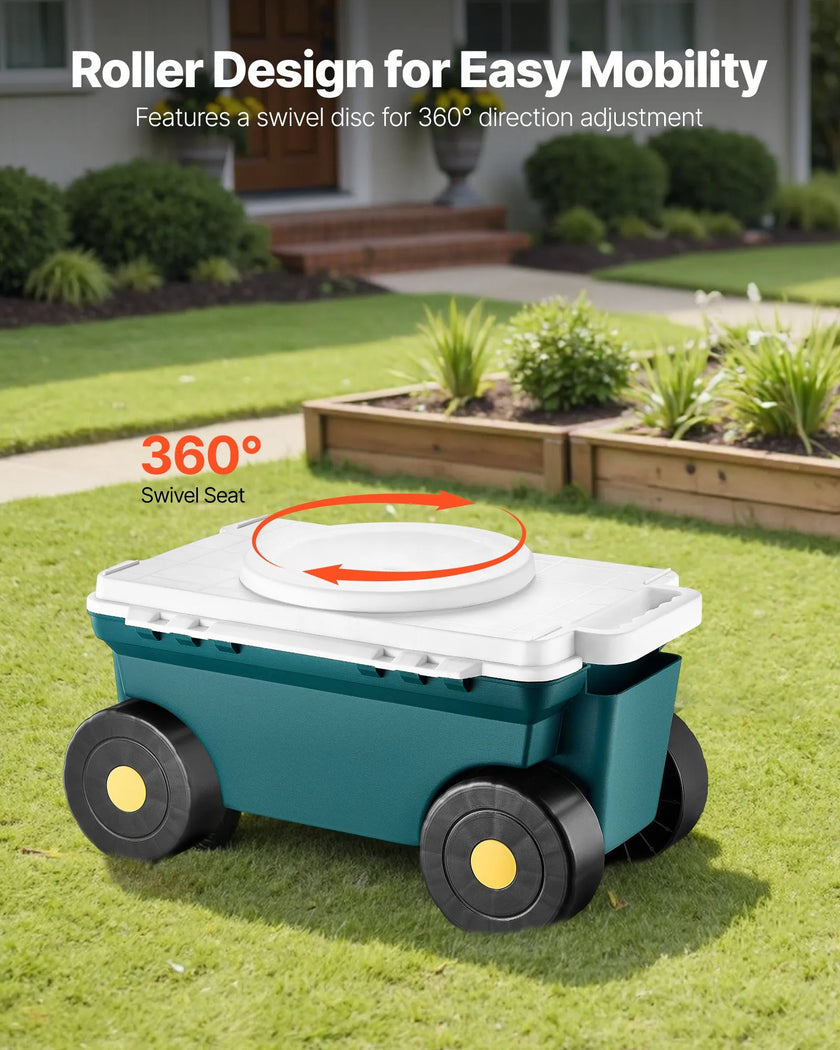 VEVOR Rolling Garden Cart with Seat 276 lbs Garden Scooter Storage Bin & Seat