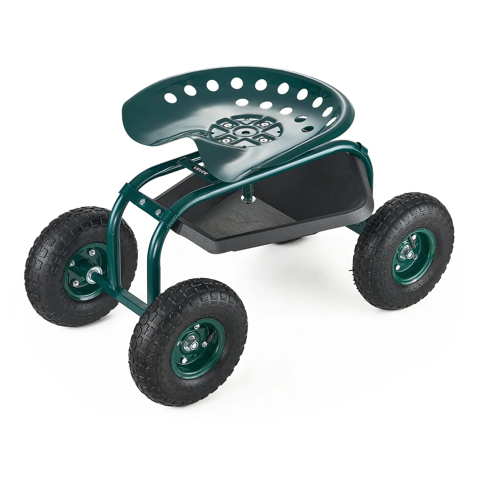 VEVOR Rolling Garden Cart with Swivel Seat All-Terrain Wheels Tool Tray 300lbs