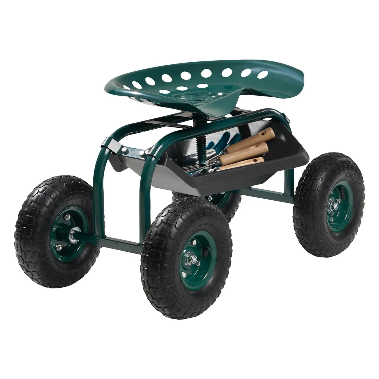 VEVOR Rolling Garden Cart with Swivel Seat All-Terrain Wheels Tool Tray 300lbs