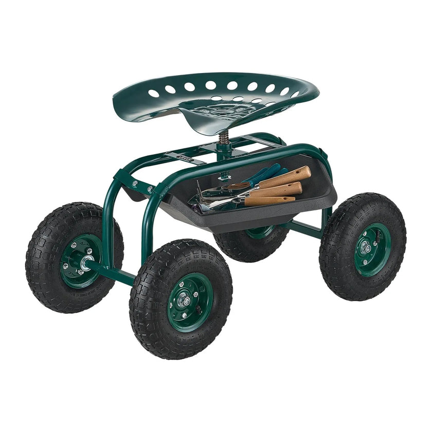 VEVOR Rolling Garden Cart with Swivel Seat All-Terrain Wheels Tool Tray 300lbs