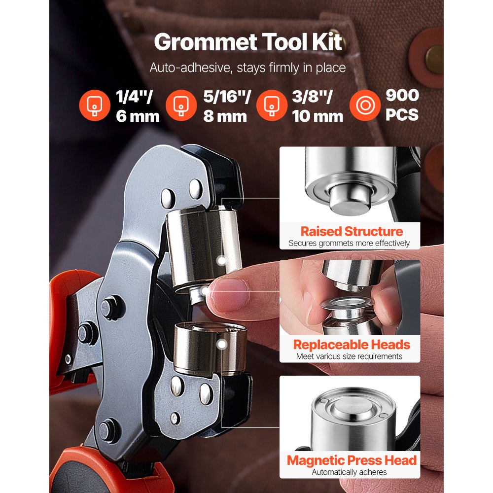 900-Piece Grommet Tool Kit with Manual Press Pliers, 1/4