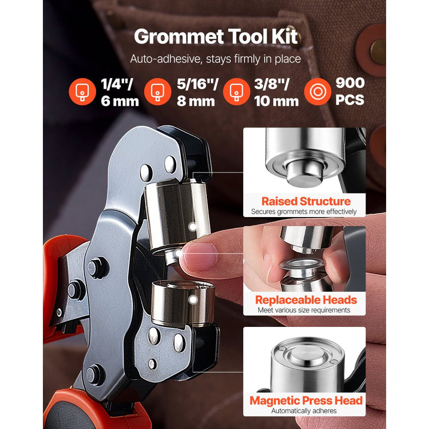 900-Piece Grommet Tool Kit with Manual Press Pliers, 1/4