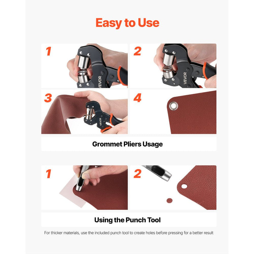 900-Piece Grommet Tool Kit with Manual Press Pliers, 1/4