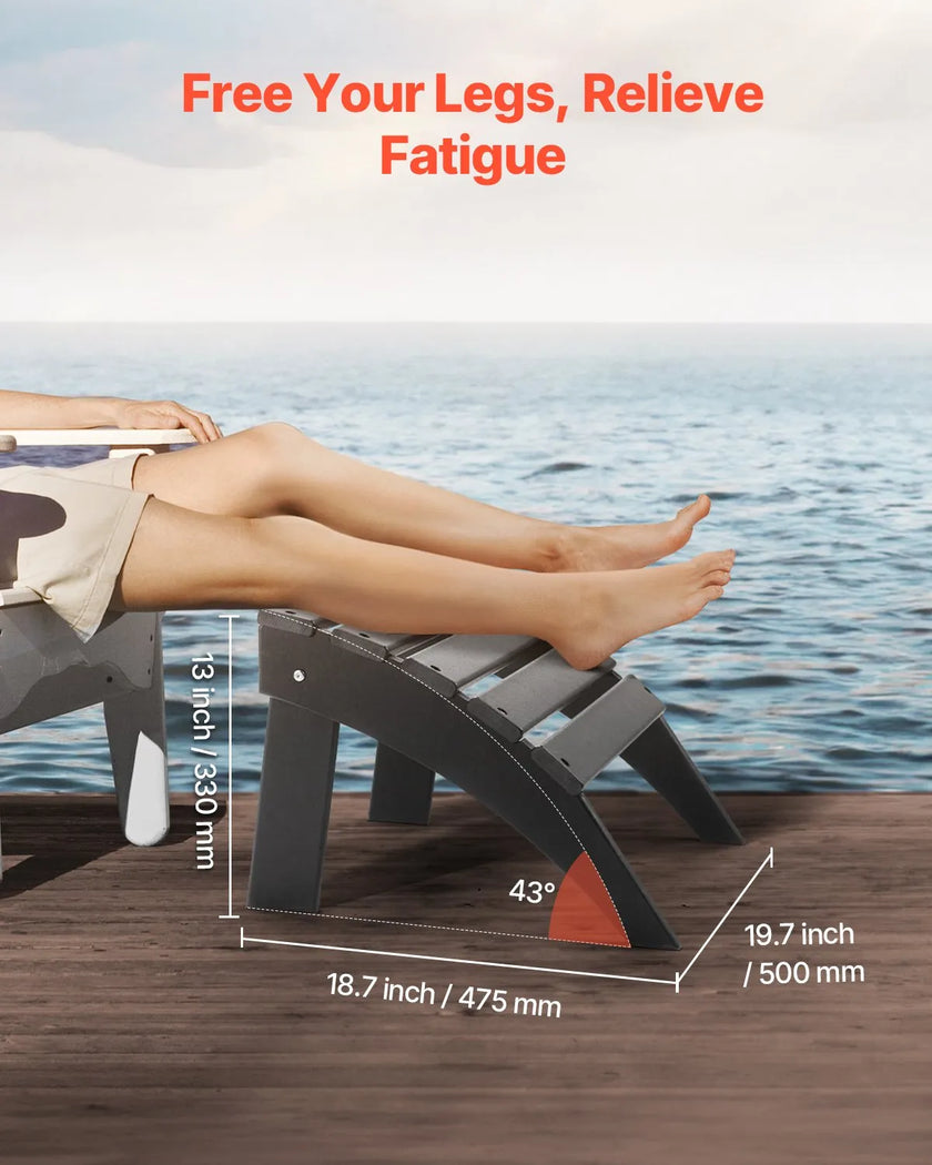 VEVOR Adirondack Ottoman 18.7L x 19.7W x 13H Inch HDPE Folding Footrest Black