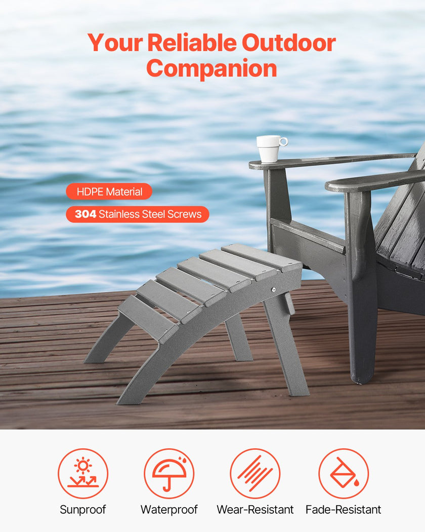 VEVOR Adirondack Ottoman 21.5L x 18.9W x 14.8H Inch HDPE Folding Footrest Gray