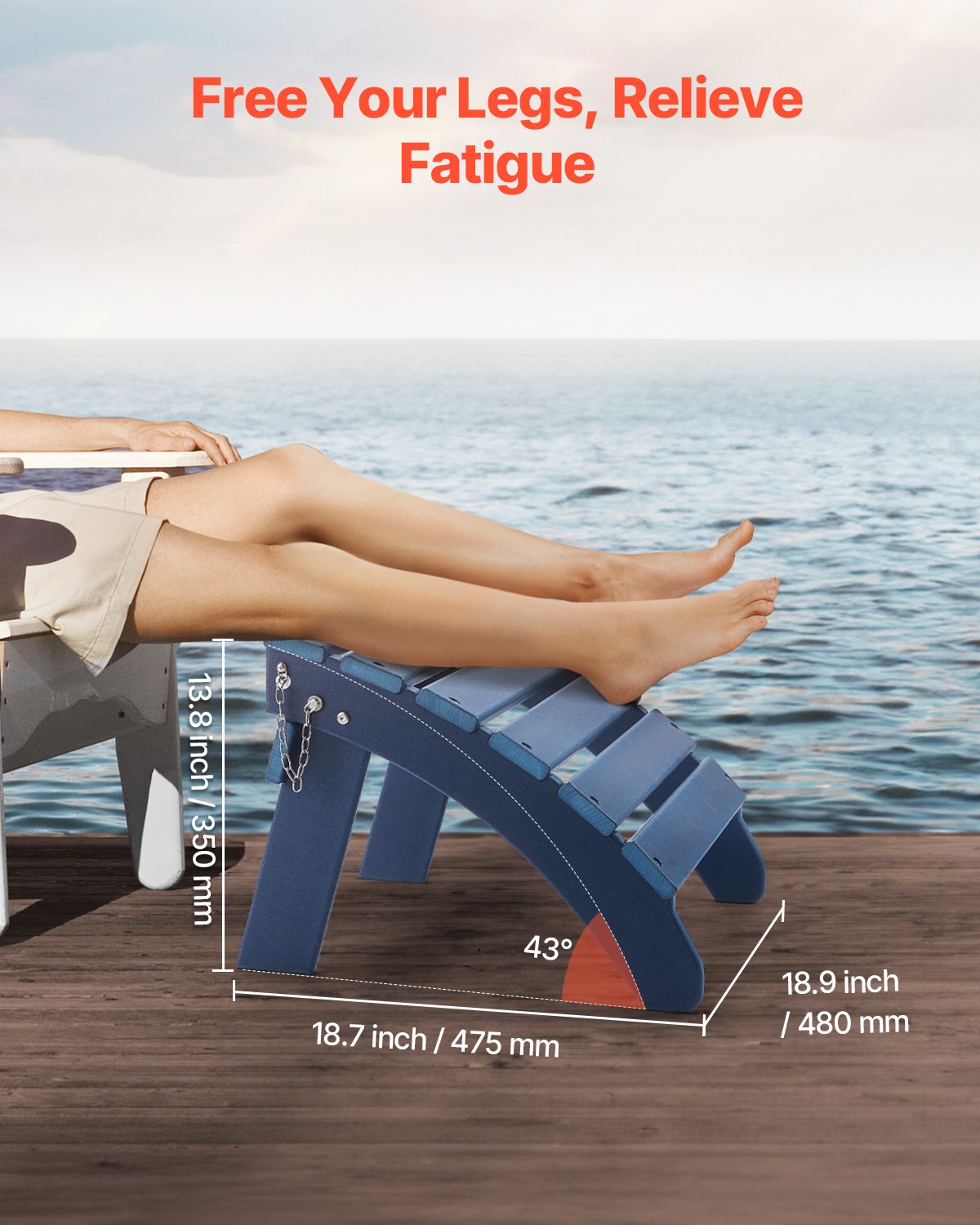 VEVOR Adirondack Ottoman 2 Set 18.7L x 18.9W x 13.8H Inch HDPE Footrest Blue