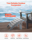 VEVOR Adirondack Ottoman 16.9L x 18.9W x 13H Inch HDPE Folding Footrest Gray