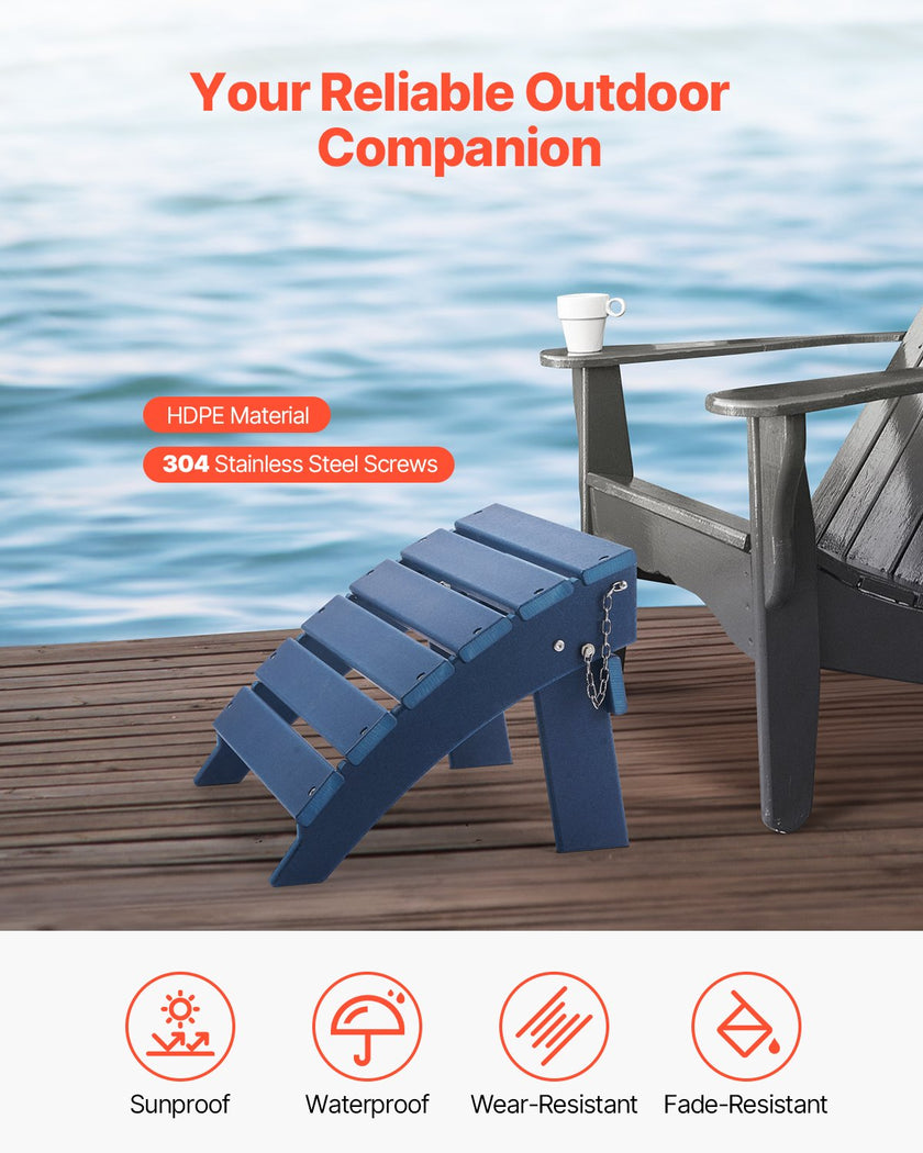 VEVOR Adirondack Ottoman 15.7L x 18.9W x 13H Inch HDPE Folding Footrest Blue