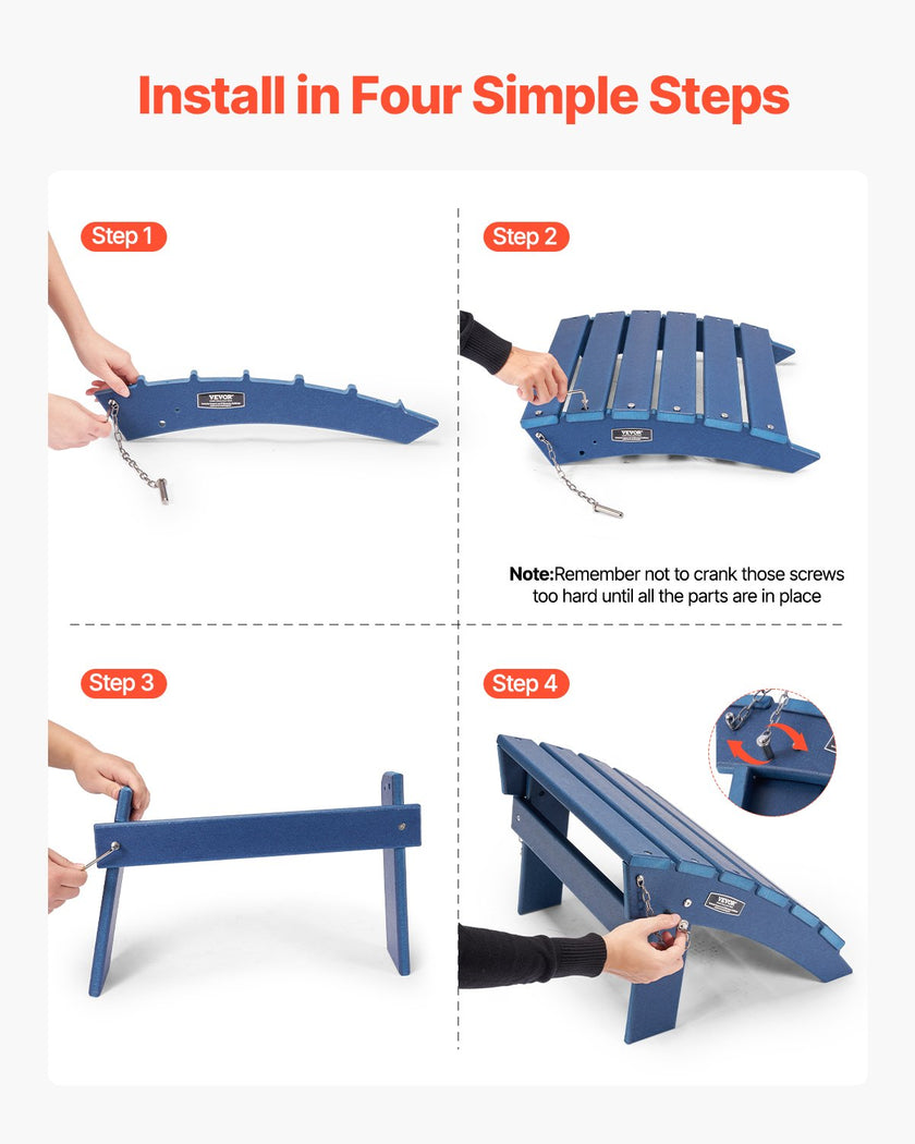 VEVOR Adirondack Ottoman 15.7L x 18.9W x 13H Inch HDPE Folding Footrest Blue