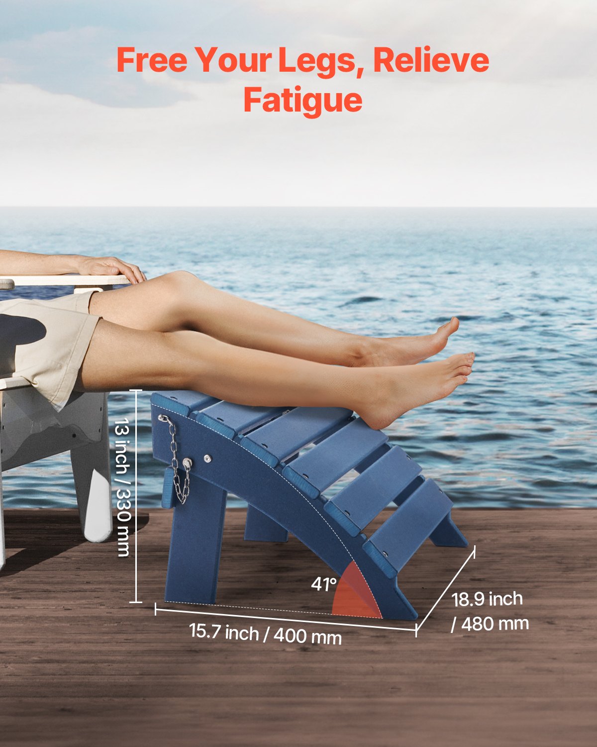 VEVOR Adirondack Ottoman 15.7L x 18.9W x 13H Inch HDPE Folding Footrest Blue