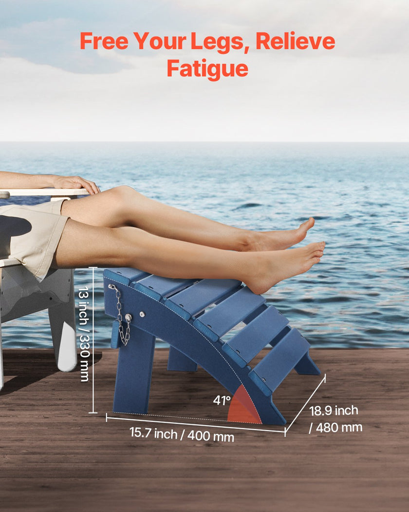 VEVOR Adirondack Ottoman 15.7L x 18.9W x 13H Inch HDPE Folding Footrest Blue