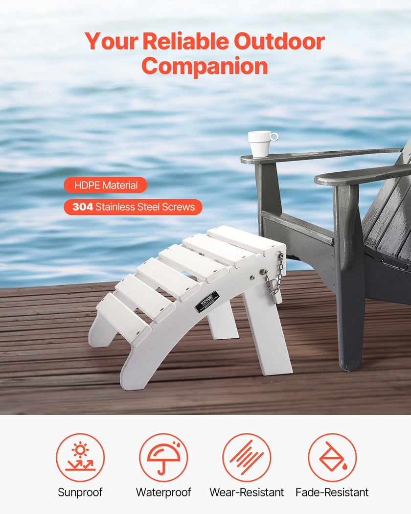 VEVOR Adirondack Ottoman 17.7L x 19.7W x 13.8H Inch HDPE Folding Footrest White