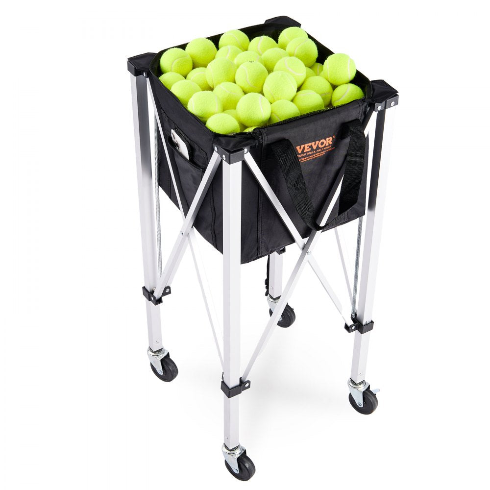 VEVOR Foldable Tennis Ball Hopper, Holds 150 Tennis Balls, Lightweight Aluminum Alloy Tennis Ball Basket Cart with Wheels, Removable Bag, Carry Bag, Portable Sports Teaching Cart for Tennis Player